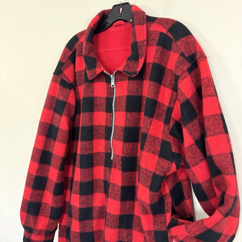Vintage 90's Marlboro 1/4 Zip Reversible Fleece Buffalo Check Pullover Men's L